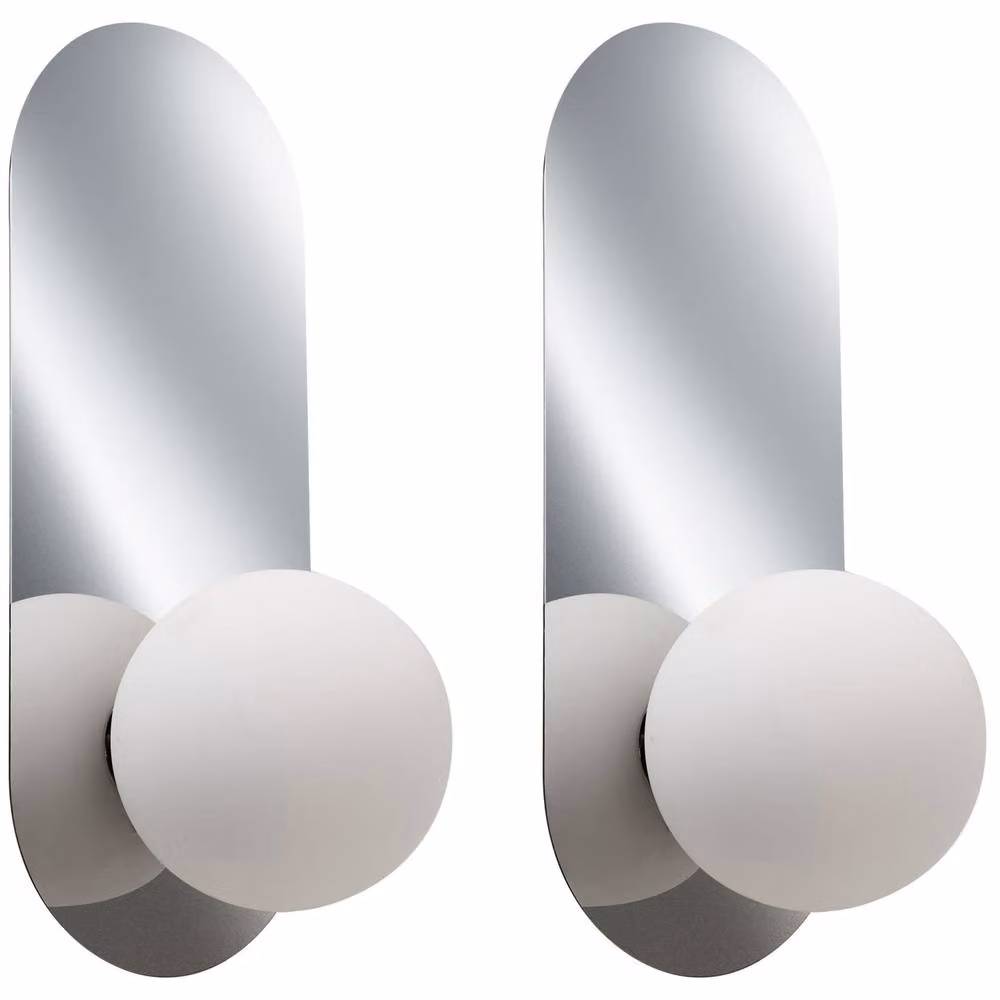 Wyld and Coco Set of 2 Silver Wall Lamps with White Opaque Glass Spheres – 2