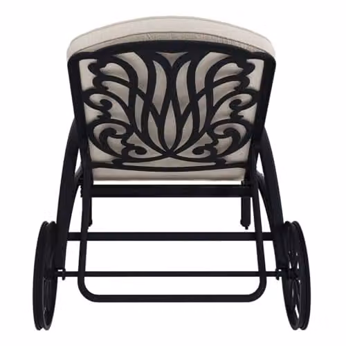 CHARLES BENTLEY Cast Aluminium Sun Lounger Recliner with Beige Cushion, Black – 4