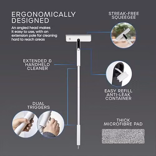 Swan Elevate Window Spray Squeegee with Thick Microfibre Pad and Telescopic Handle, White SWFC2009WHTN – 4