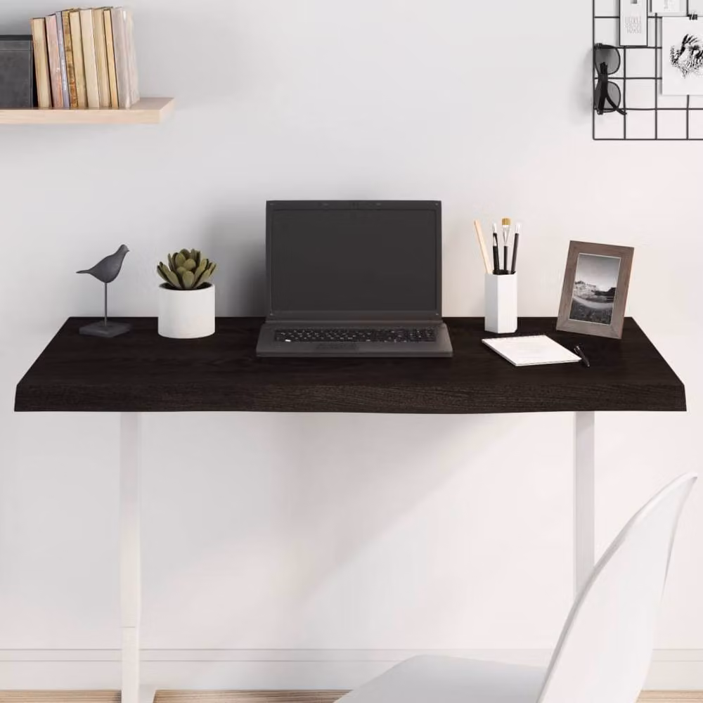 Berkfield Home Table Top Dark Brown Solid Oak Wood with Live Edge, W: 100 cm, D: 60 cm, H: 2-4 cm – 1