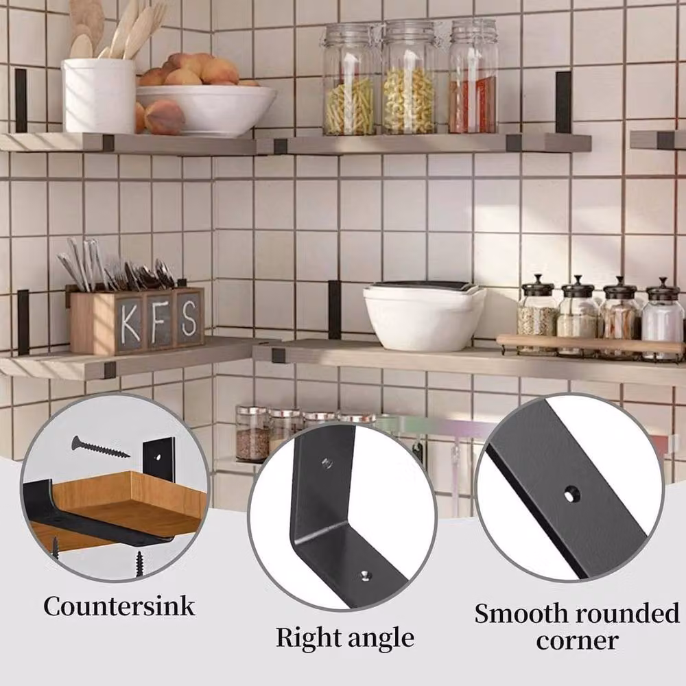NESTLUNE Set of 8 Heavy Duty Industrial Rustic Steel Shelf Brackets in Matt Black, W: 100 cm, D: 15 cm – 4