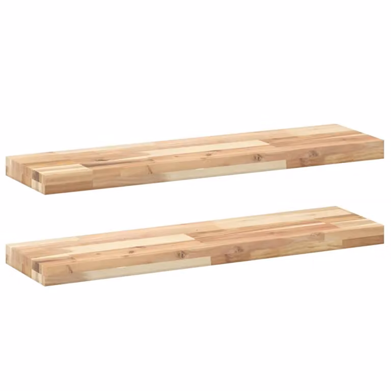 Berkfield Home Set of 2 Floating Wall Mounted Shelves in Brown Untreated Solid Acacia Wood, W: 100 cm, D: 20 cm, H: 4 cm