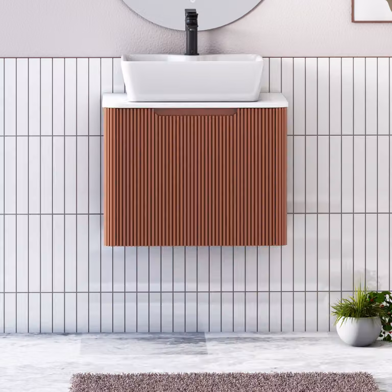 Royal Bathrooms Avenza Wall Hung Vanity Unit with Cube Basin, Terracotta and White, Width: 60 cm