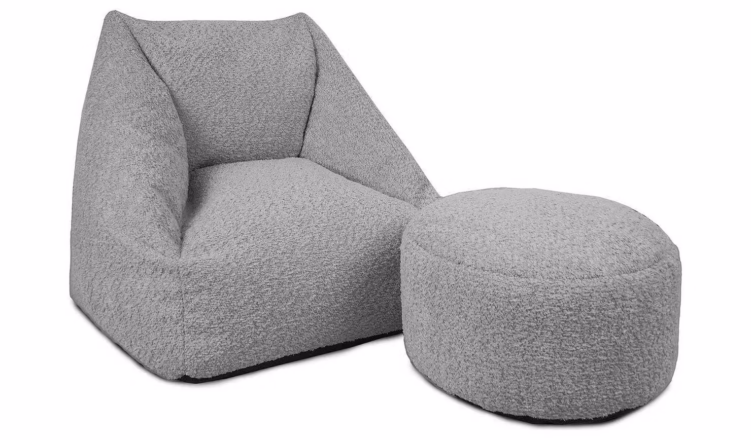 Rucomfy Kids Grey Bouclé Bean Bag Chair and Footstool Set with Removable Cover