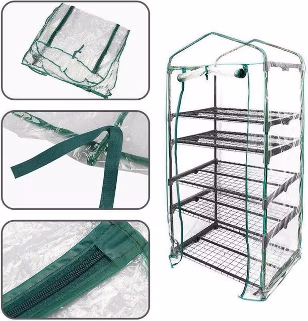 NESTLUNE 4-Tier Small Greenhouse Bag Garden Plant Cover in Green and Transparent, W/D/H: 100 x 15 x 15 cm