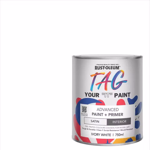 Rust-Oleum Tag Paint in Satin Finish, White, 750ml