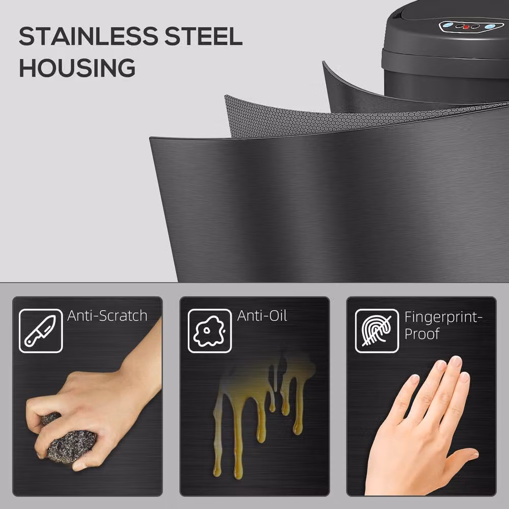 HOMCOM 50L Sensor Bin with Soft-Close Lid and Stainless Steel Finish in Black – 5