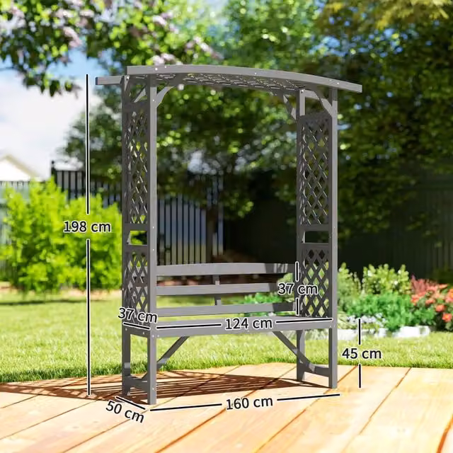 Chilli Seating Grey Lacquered Wooden Garden Bench with Arbour