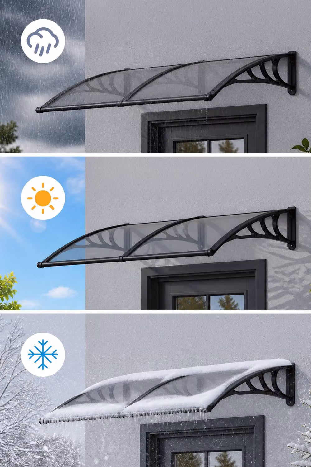Garden Sanctuary Grey Outdoor Door Canopy and Window Awning with Drainage Channel, Aluminium and Polycarbonate, W: 200 cm, H: 100 cm, D: 28 cm – 2