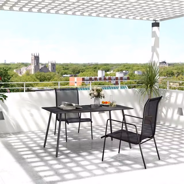Outsunny Square Garden Table with Black Slat Top and Steel Frame