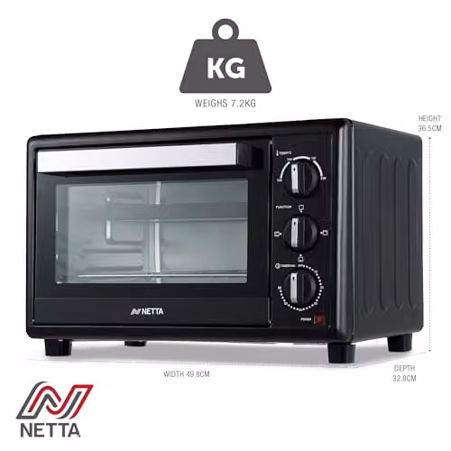 NETTA 30L Mini Electric Oven and Grill in Black, 1500W with Timer – 7