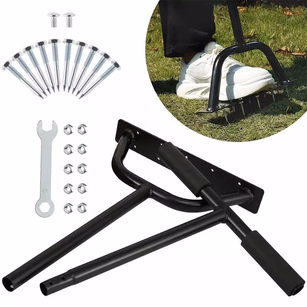 FLAVORA Manual Metal Garden Lawn Aerator Spike Soil Roller in Black – 6