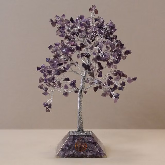 KDMD Amethyst Gemstone Tree with Organite Base in Blue and Purple – 1