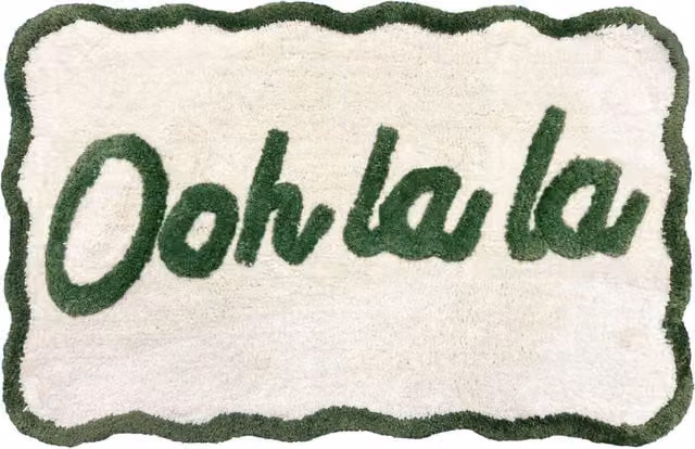 Mooky Mats Ooh La La Slogan Scallop Bath Mat, Non-Slip Green and White Semicircular Rug – 1