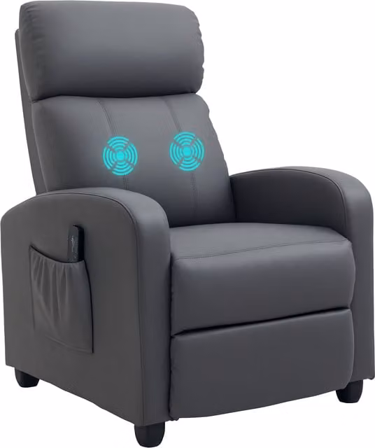 HOMCOM Reclining Massage Chair in Grey Faux Leather with Footrest and Remote Control