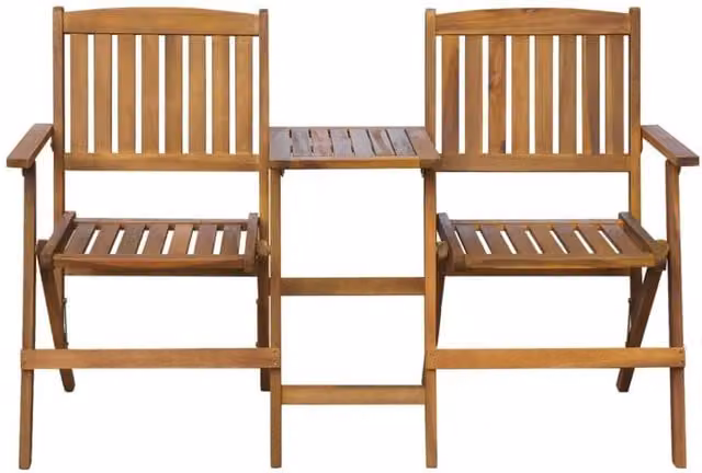 Berkfield Home Folding Garden Bench with Tea Table in Brown Solid Acacia Wood, 140 cm – 1