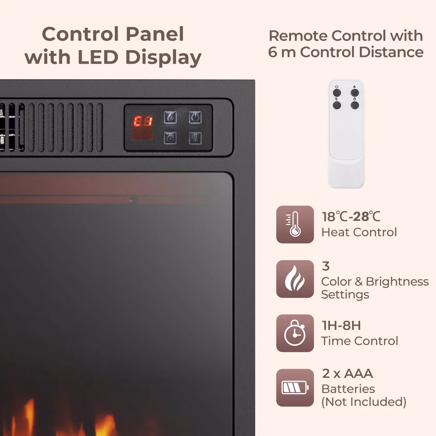 Costway 23 Inch Black Electric Fireplace Insert with 750W/1500W Heater Settings – 4