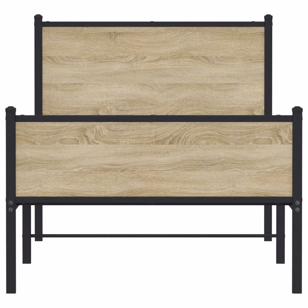 Berkfield Home Metal and Wood Single Bed Frame in Sonoma Oak and Light Brown, W/D/H: 90 x 190 cm – 3