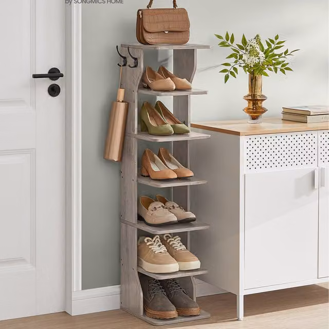 VASAGLE Slim 7-Tier Shoe Rack and Narrow Storage Organiser, Brown