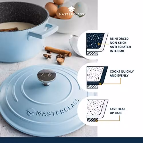 MasterClass Cast Aluminium Casserole Dish with Lid, Blue, 2.5L – 2
