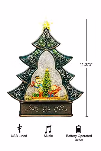 Shatchi Christmas Snowman Scene Globe Lantern with Swirling Water, Glitter, Music and Lights in Green and Bronze – 2