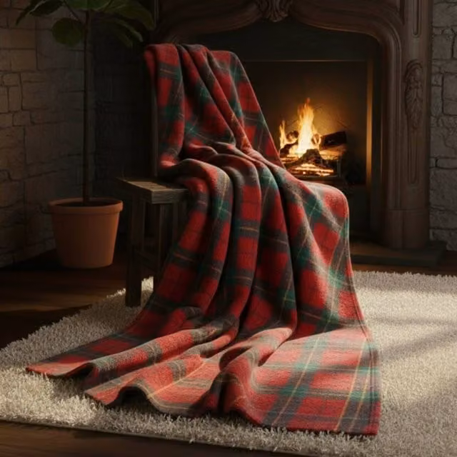 Snug City Red Tartan Check Christmas Throw Blanket, W: 150 cm, D: 200 cm