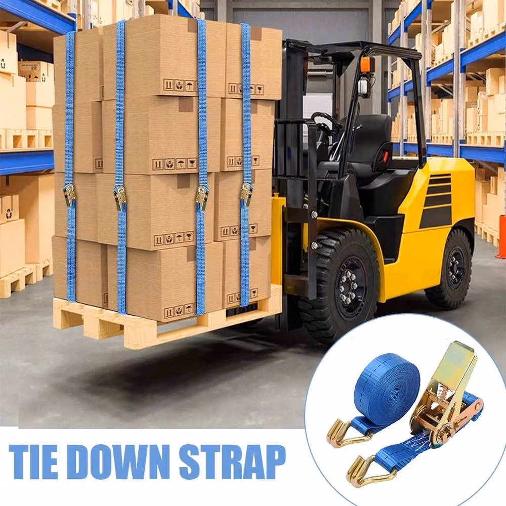 NESTLUNE Blue Ratchet Tie Down Straps with Claw Lorry Hook, 25mm Width and 5m Length, 800kg Capacity – 3