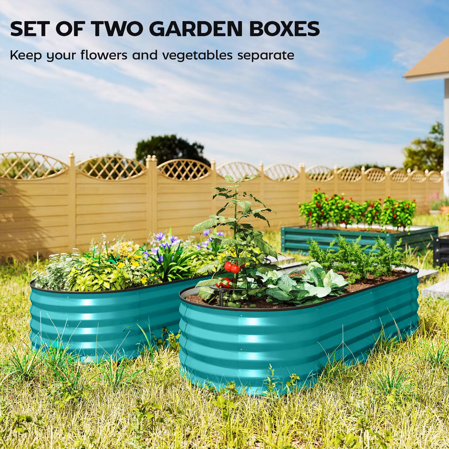 Outsunny Set of Two Green Galvanised Steel Raised Bed Planters W/D/H: 60 x 60 x 30 cm – 3