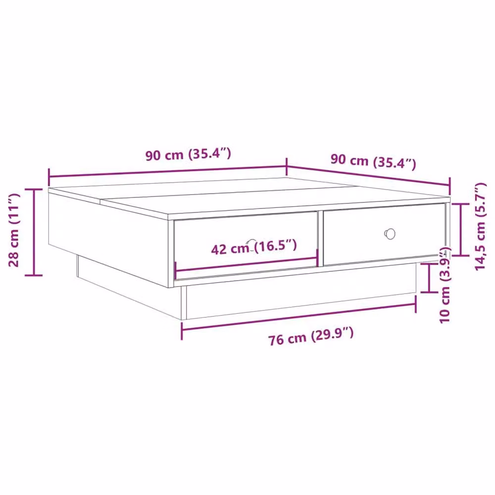 Berkfield Home Black Square Coffee Table, W/D/H: 90 x 90 x 28 cm – 5
