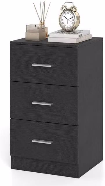 Costway Modern Black Nightstand with 3 Storage Drawers – 1