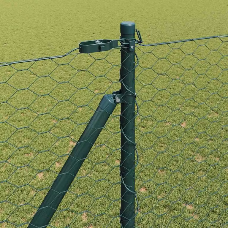 Berkfield Home Green Powder-Coated Steel Hexagon Fence, H: 150 cm x L: 50 m
