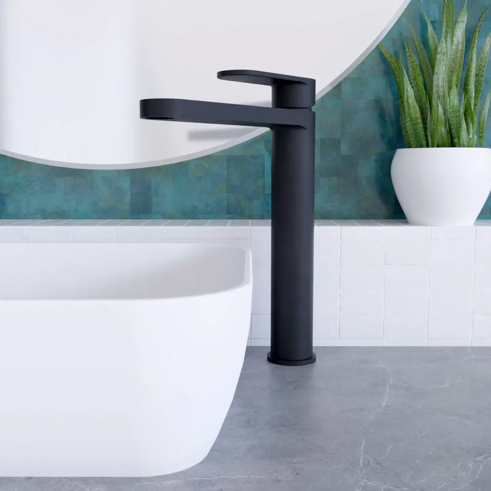Balterley Current Round High Rise Mono Basin Mixer Tap with Flat Spout in Matt Black – 2