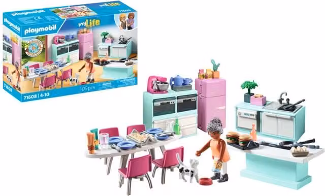 Playmobil Dollhouse Kitchen with Dining Table in White and Multicolour