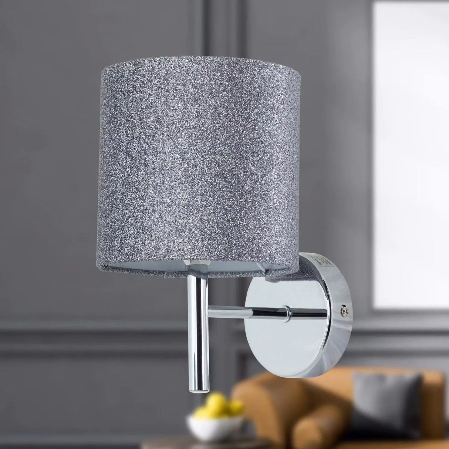 First Choice Lighting Brea Chrome Wall Light in Silver and Grey, H: 23.4 cm, W: 15.0 cm, D: 15.5 cm – 2