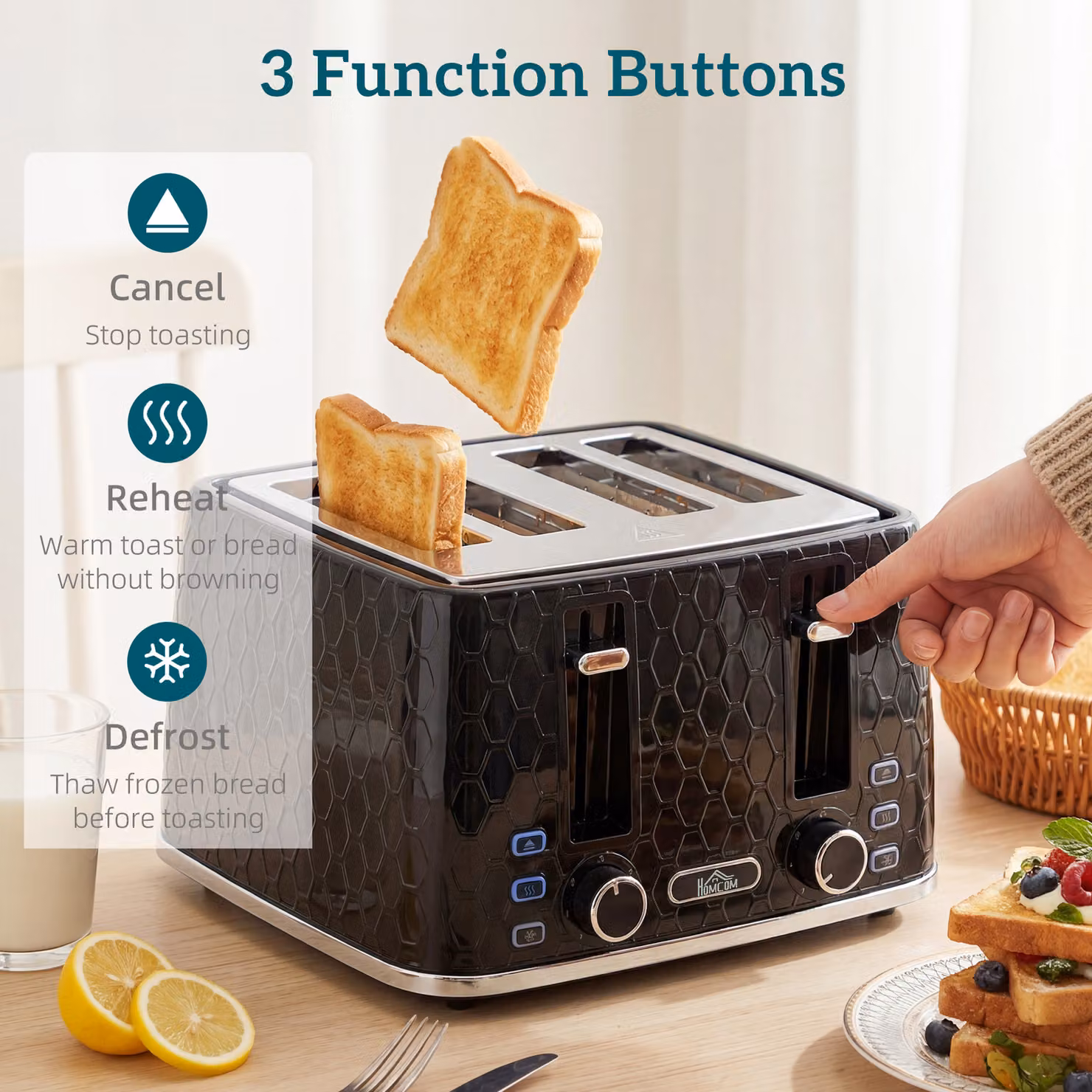 HOMCOM Kettle and Toaster Set in Black, featuring a 1.7L Rapid Kettle and a 4-Slice Toaster – 3
