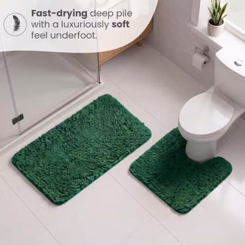 Allure Bath Fashions Luxury Microfibre Non-Slip Bath Mat, Green, W: 50 cm, D: 80 cm, H: 2 cm – 2