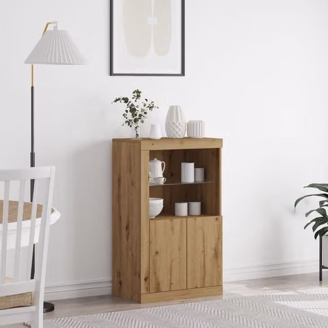 Berkfield Home Artisan Oak Sideboard with Integrated LED Lights in Brown, W/D/H: 100 x 37 x 60.5 cm