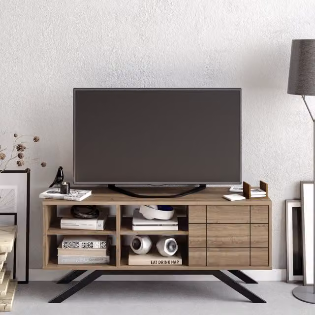 Decorotika Modern Striped TV Unit in Brown and Black