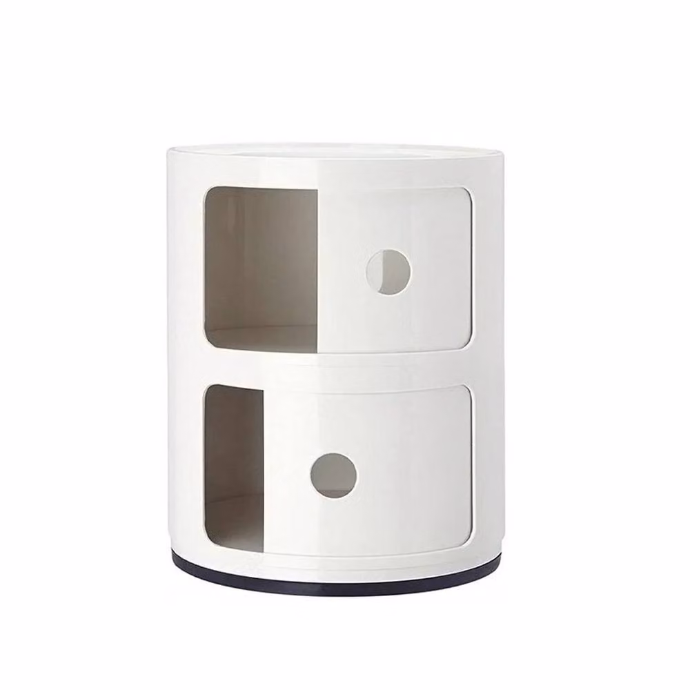 FLAVORA White 2-Tier Cylindrical Round Freestanding Storage Cabinet with Sliding Doors – 4