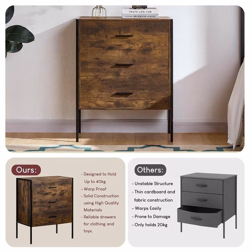FORGEVIO 3 Drawer Chest of Drawers in Brown Wood – 4