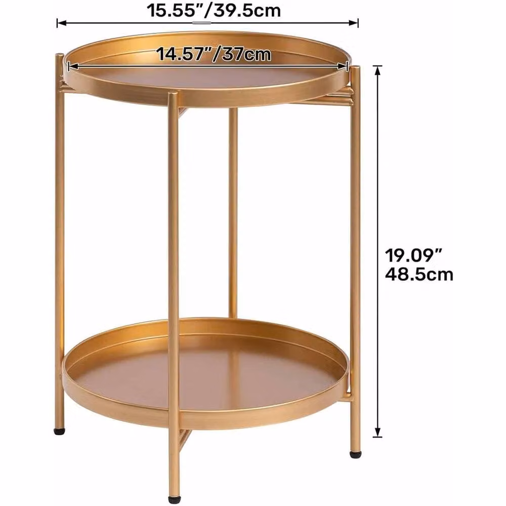 FORGEVIO Gold Round Metal Side Table for Living Rooms, W/D/H: 48.5 x 37.0 x 48.5 cm – 2