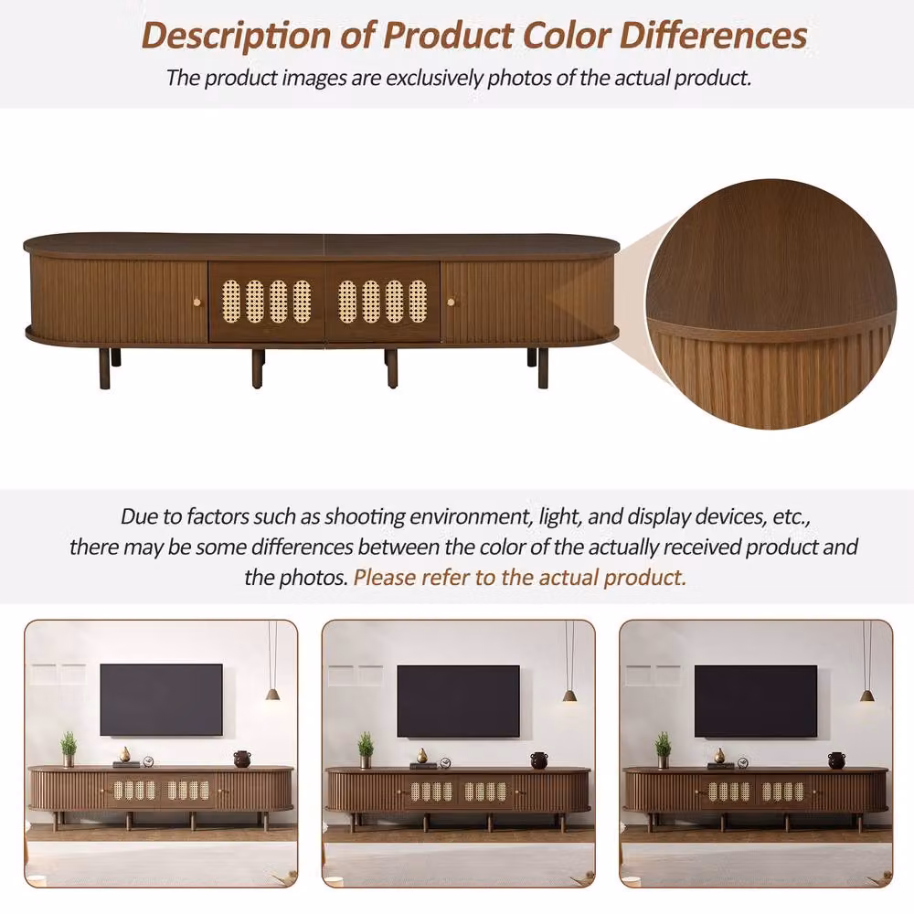 Matteo Walnut Oval TV Stand with Rattan-Effect Doors and 2 Drawers in Brown – 3