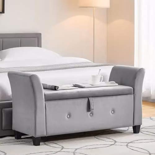 Vida Designs Seville Storage Ottoman in Grey Velvet, W/D/H: 120 x 45 x 60 cm