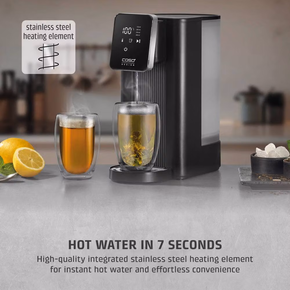 Caso Design HW616 Turbo Hot Water Dispenser with 2.5 l Removable Tank and Limescale Filter, Black – 2