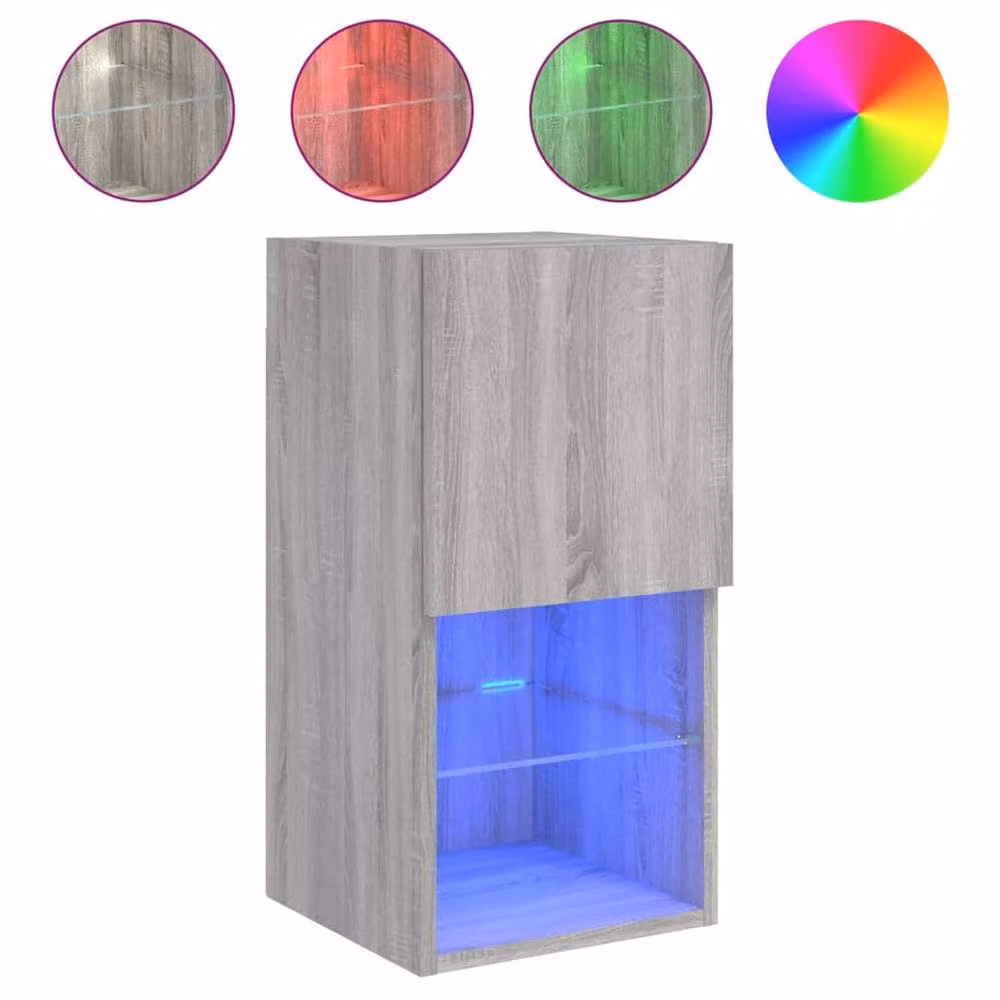 Berkfield Home Set of 2 Modern Grey Sonoma TV Cabinets with Integrated LED Lighting, W/D/H: 60 x 30 x 30 cm – 4