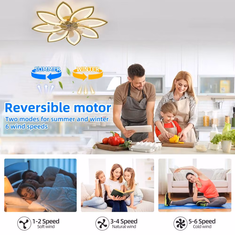 NIVOR Modern Bladeless LED Ceiling Fan with Dimmable Light and Remote Control, Gold/Brass – 3