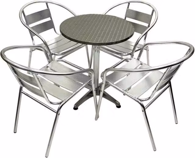 NESTLUNE Aluminium Furniture Set with 4 Chairs and 1 Round Table in Silver – 1