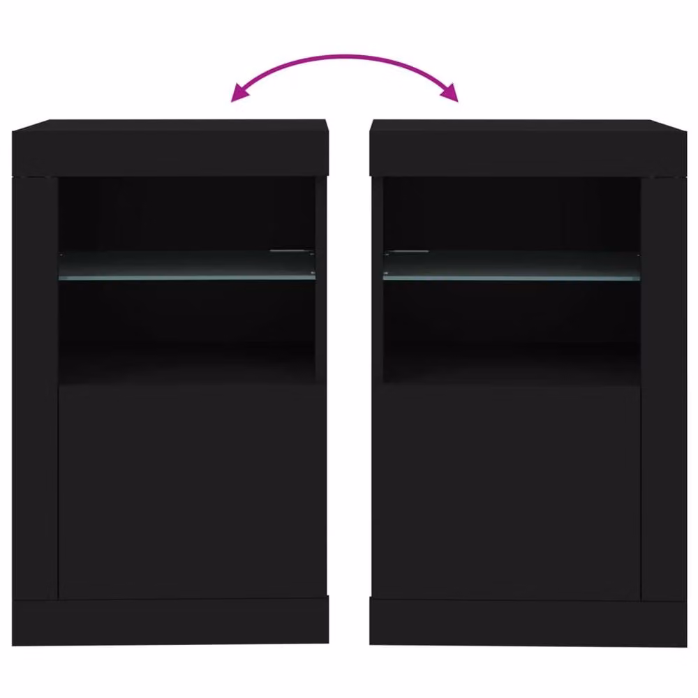 Berkfield Home Set of 2 Black Modern Side Cabinets with Glass Doors and Integrated LED Lighting – 6