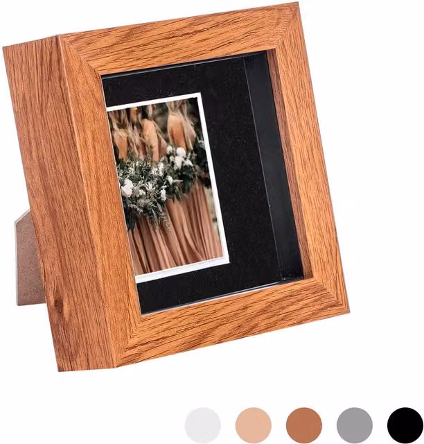 Nicola Spring 3D Box Photo Frame, Square, Brown and Black Wood with Glass, W/D/H: 10.16 x 10.16 x 10.16 cm
