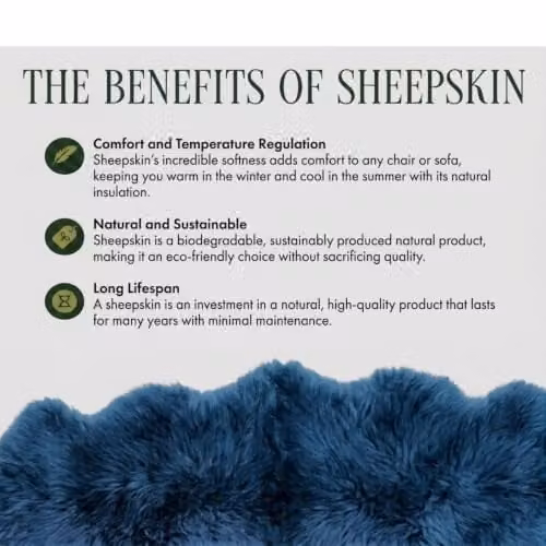 Infinity Leather Blue Real Sheepskin Wool Rug, W/D/H: 90 x 60 x 1 cm – 6